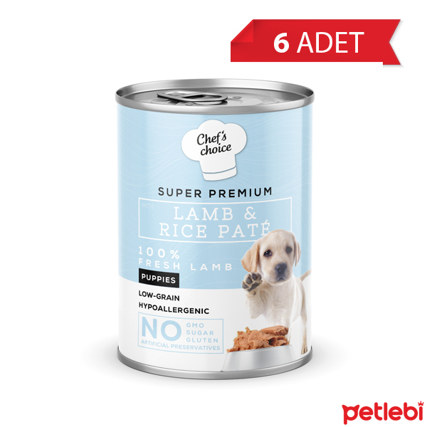 Chef's Choice Hipoalerjenik Kuzulu Düşük Tahıllı Yavru Konserve Köpek Maması 400gr (6 Adet)